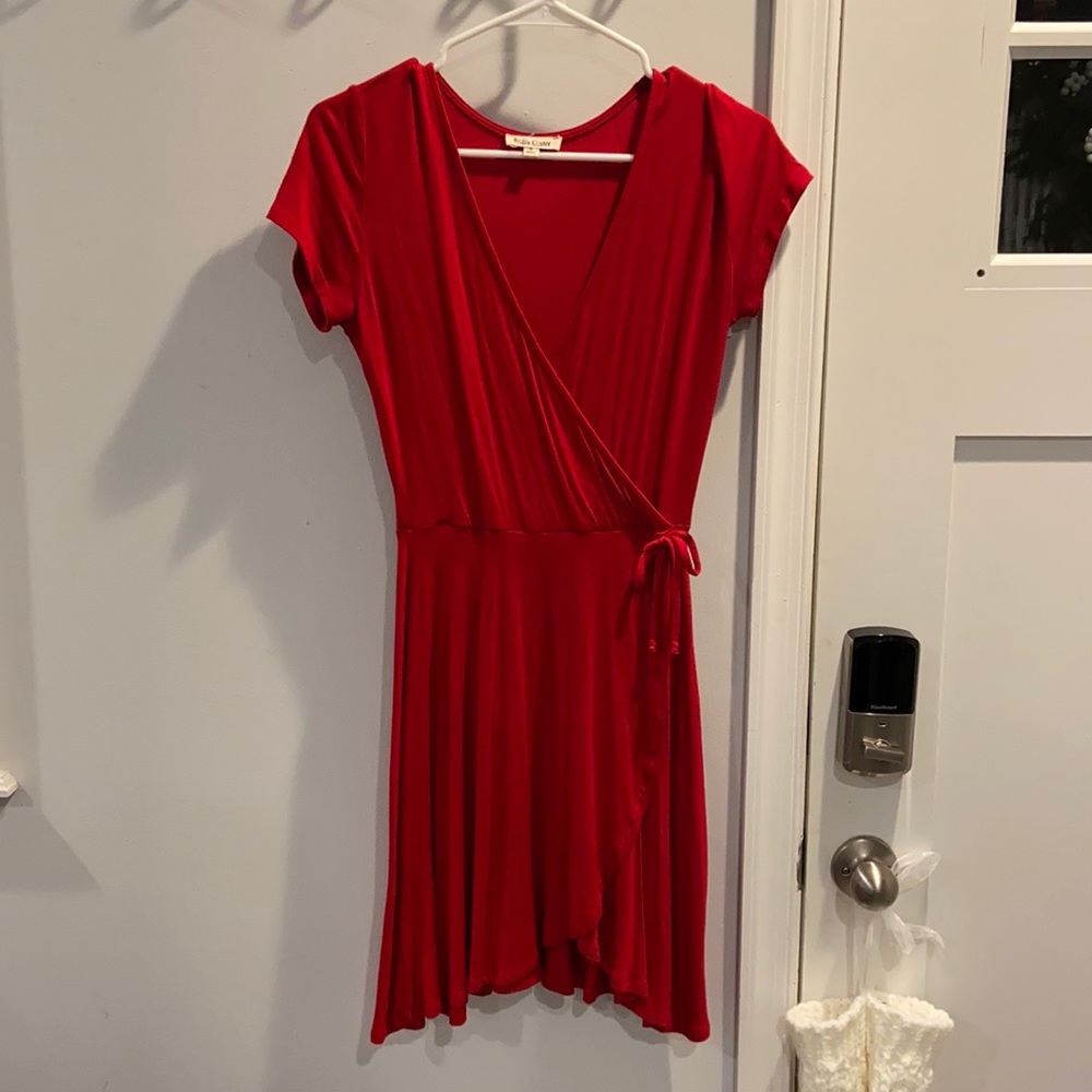 Super soft red wrap around dress, size small.